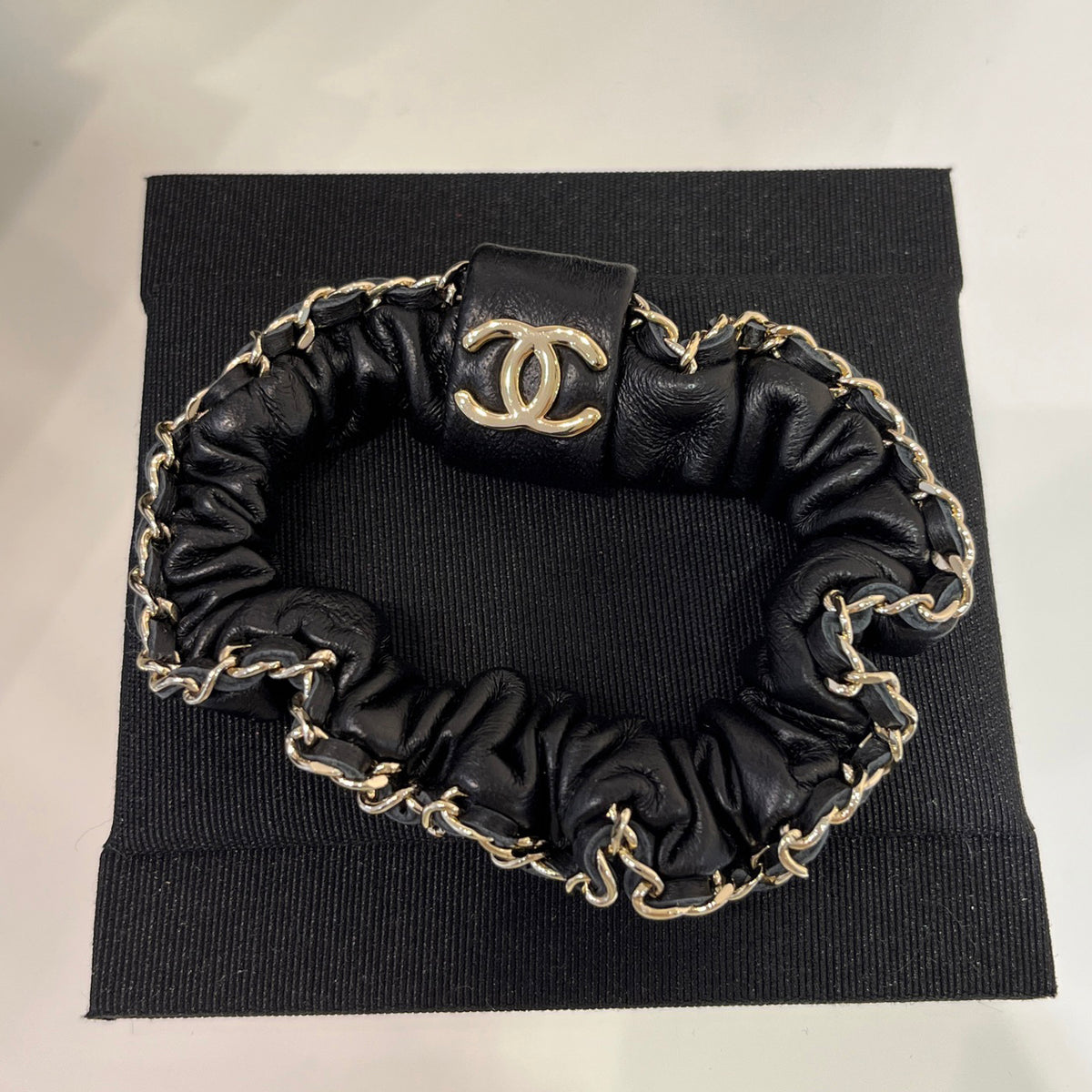 Chanel Women's Fashion Casual Leather Chain Double C Lambskin Hair Tie Hair  Accessories #79125