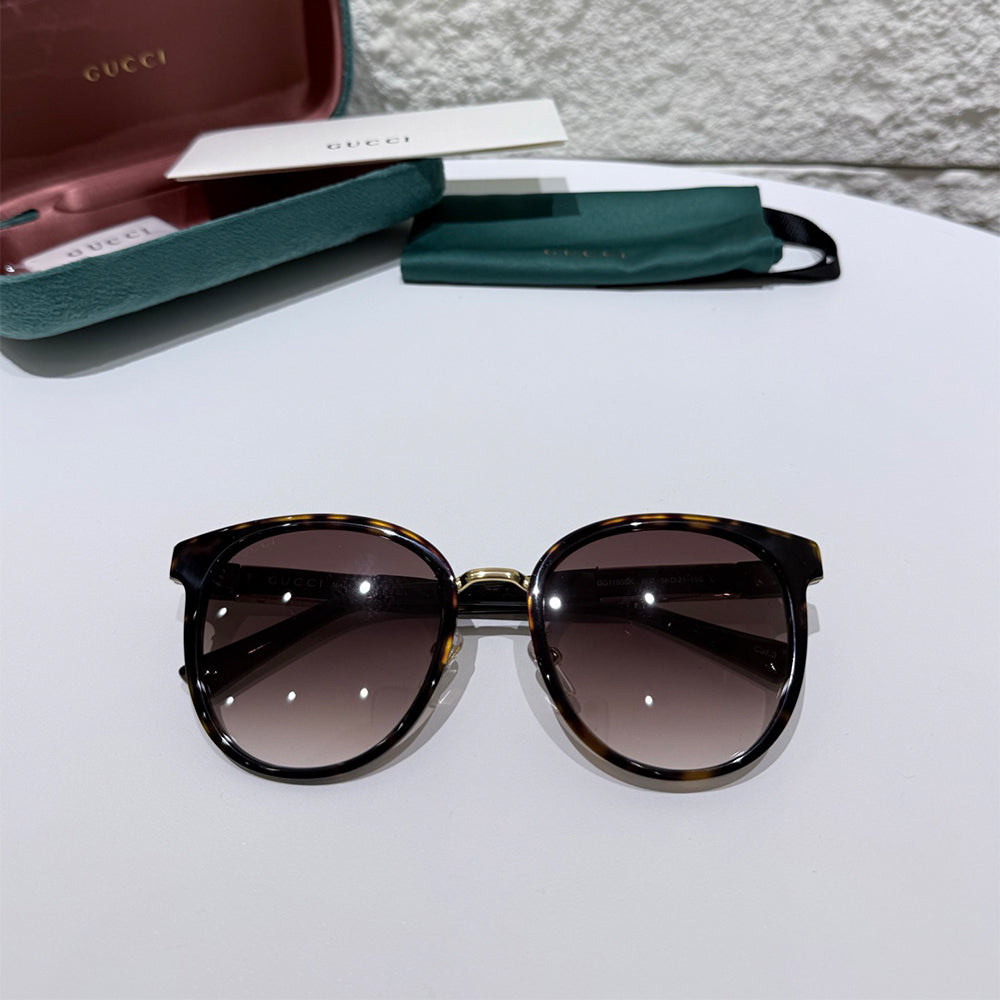 GUCCI Women's Sunglasses Acetate Irregular Shape Women's Tortoise Color Temple Logo #332174