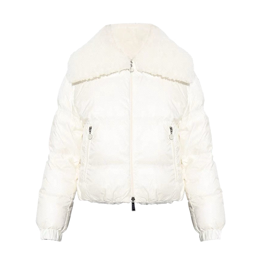Moncler Women's Autumn and Winter Solid Color Lapel Zipper Lamb's Wool Reversible Long Sleeve Puffer Down Jacket #74858