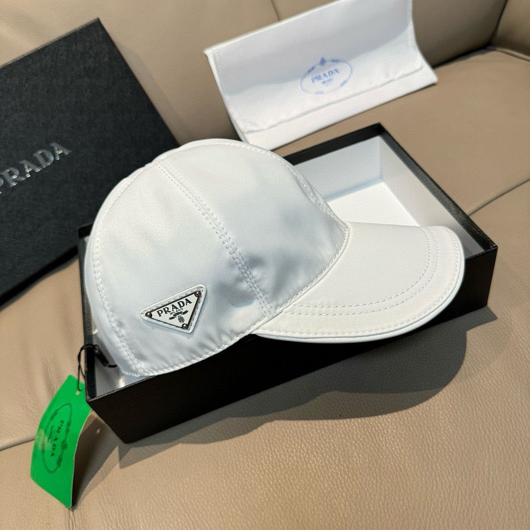 Prada Men's Metal Triangle Label Logo Solid Color Cowhide Baseball Cap Hat #75898