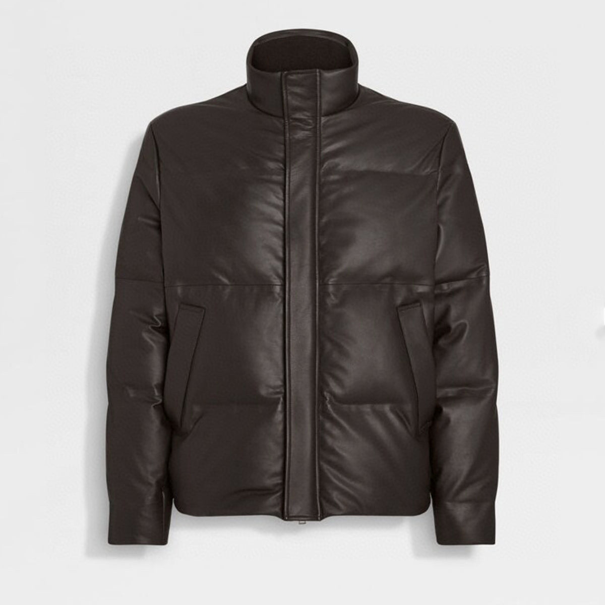 Ermenegildo Zegna Men's Fall And Winter Leather Down Zipper Stand-up Collar Jacket Temperament Casual Fashion Warm Jacket Ngvp #2644