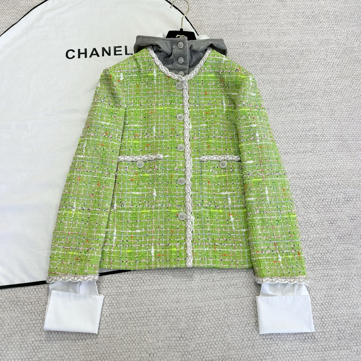 Chanel Women's Spring And Autumn Cotton Twill Round Neck Single Breasted Long Sleeve Hooded Solid Color Jacket Ngvp #9845