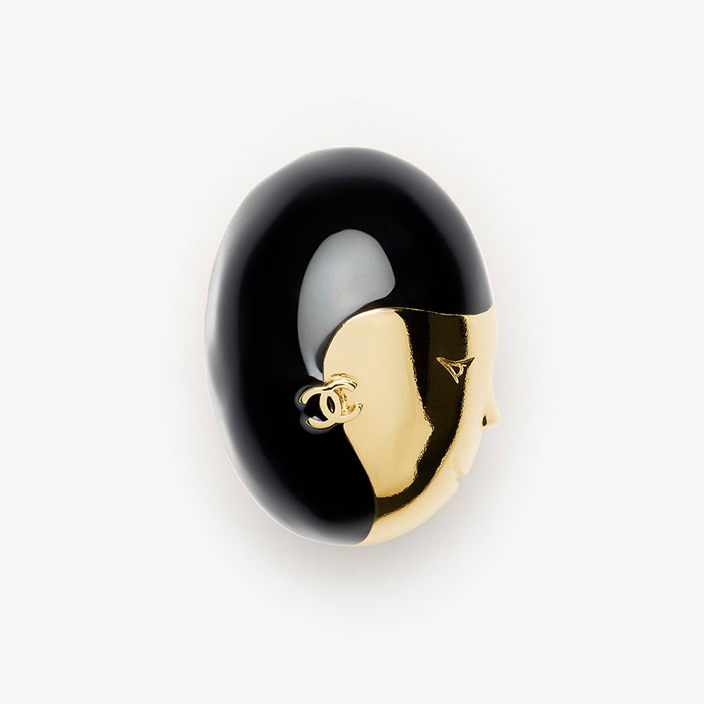 CHANEL Black Resin Gold Metal Brooch #390607