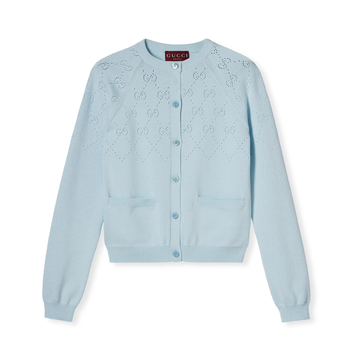 Gucci Women's Spring/Autumn Solid Color Letter Print Openwork Design Cotton Knitted Jacquard Single-Breasted Long-Sleeved Cardigan Jacket #77912