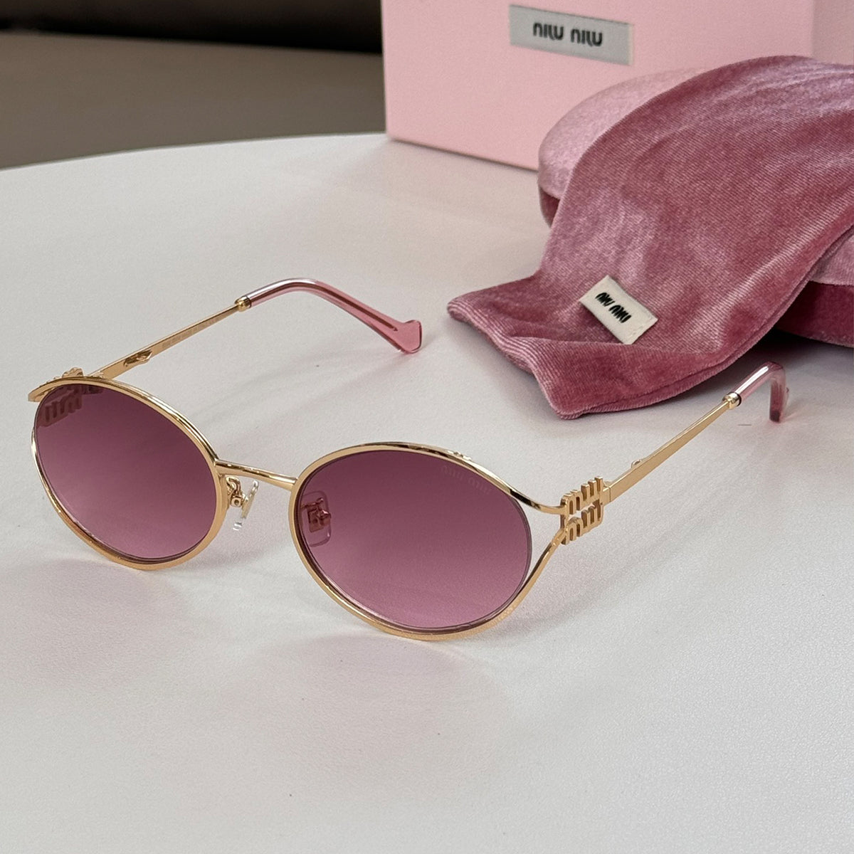 MiuMiu Men's and Women's Logo Metal Sunglasses Fashion Oval Lenses Gradient Colour Glasses Accessories  #81154