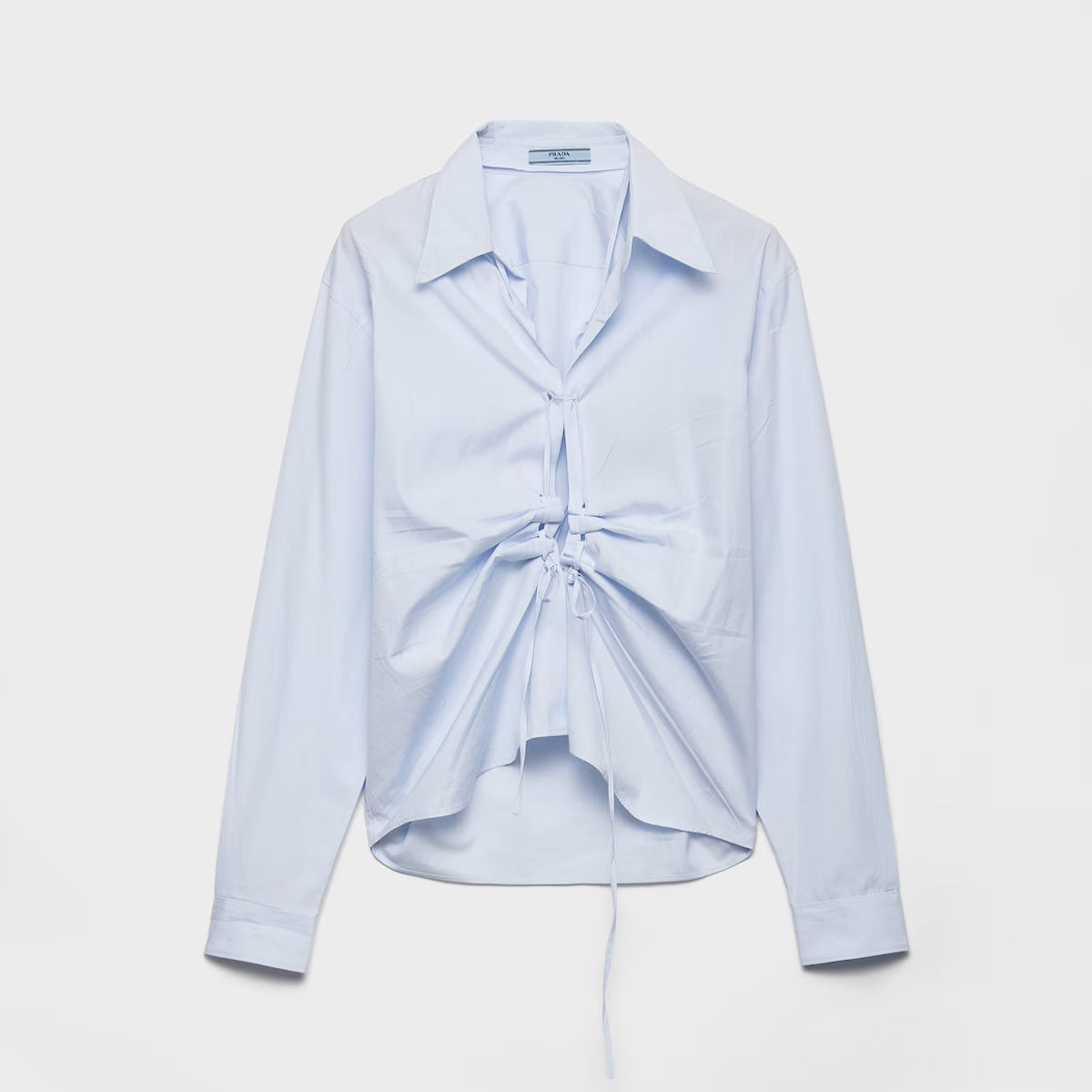 Prada Women's Spring/Autumn Cotton Pleated Tie-Front Collar Long-Sleeved Solid Color Fil-¨¤-fil Shirt Ngvp #2292