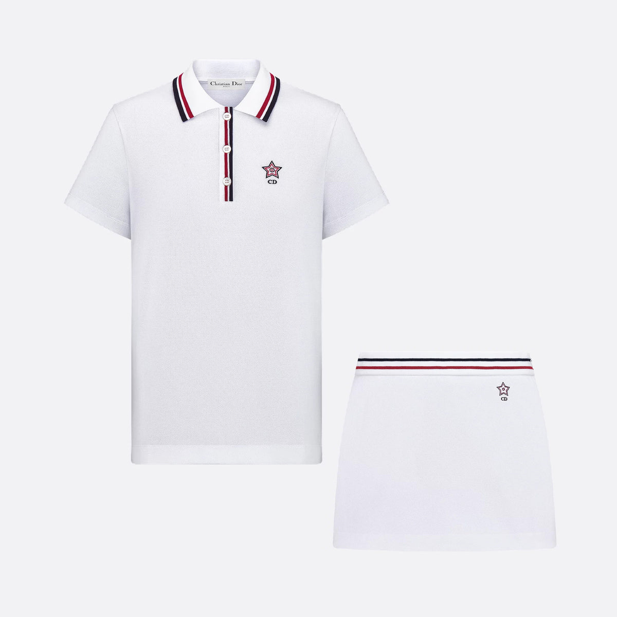 Dior Vibe Women's Summer Button Embroidery Solid Color Polo Shirt Short Sleeve T-Shirt Casual Skirt Set Suit #76542