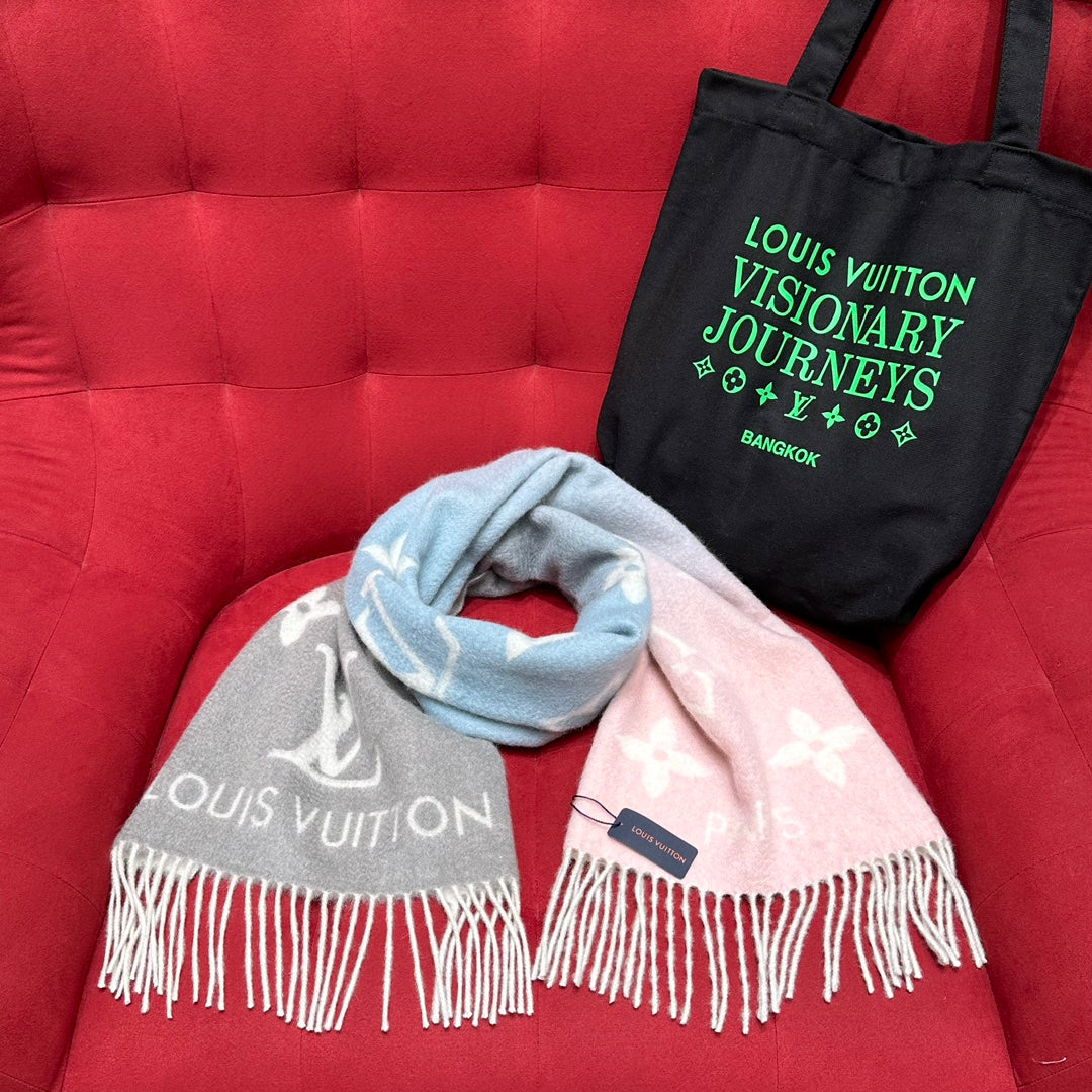 Louis Vuitton Women's Autumn and Winter Monogrammed Double Sided Cashmere Scarf #73349