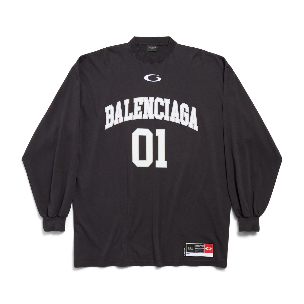 Balenciaga Basketball Series Men's Washed Black White Vintage Plain Knit Oversized Fit Long Sleeve T-shirt Vintage 01 Jersey High Street T-shirt Top Spring Summer #71858