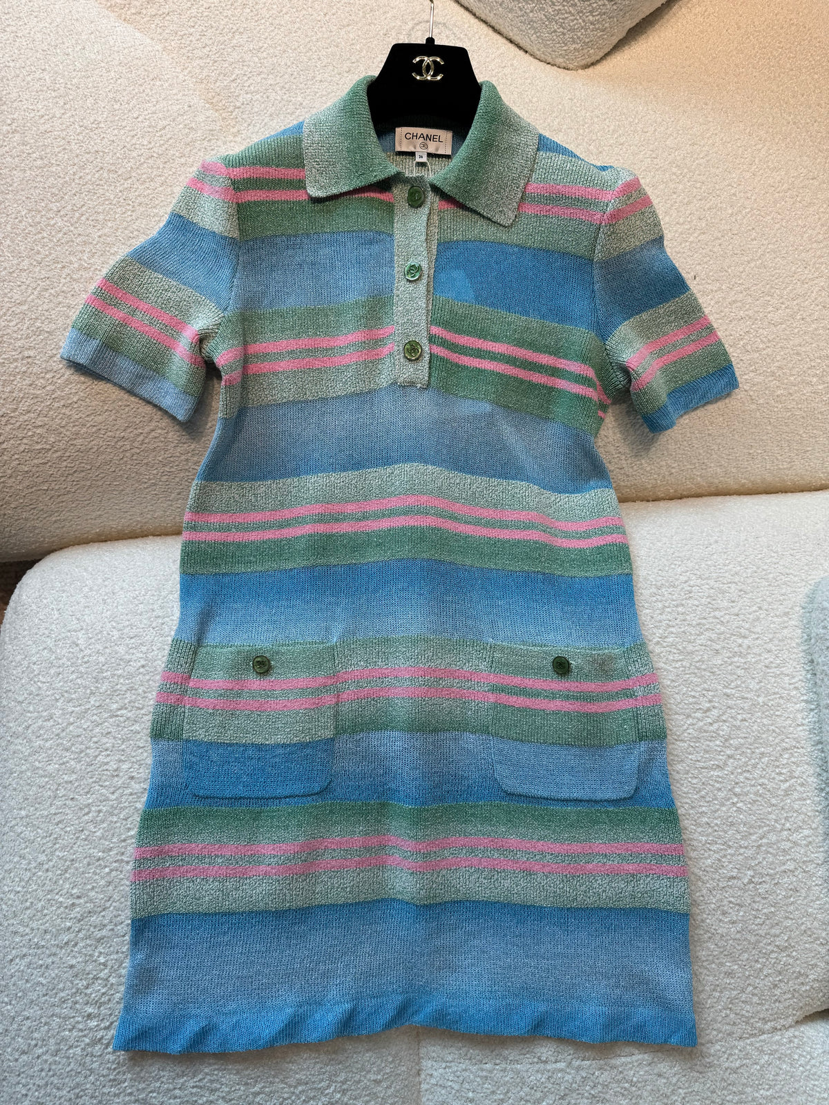 Chanel Pre-Spring 23P Pastel Striped Knit Polo Dress Multiple Colors #328841