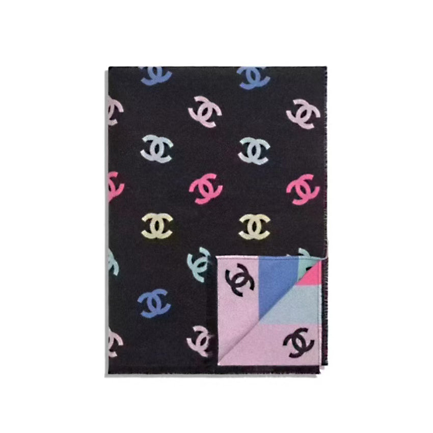 Chanel Women's Autumn and Winter Colorful Logo Printed Fleece Scarf Shawl #73737