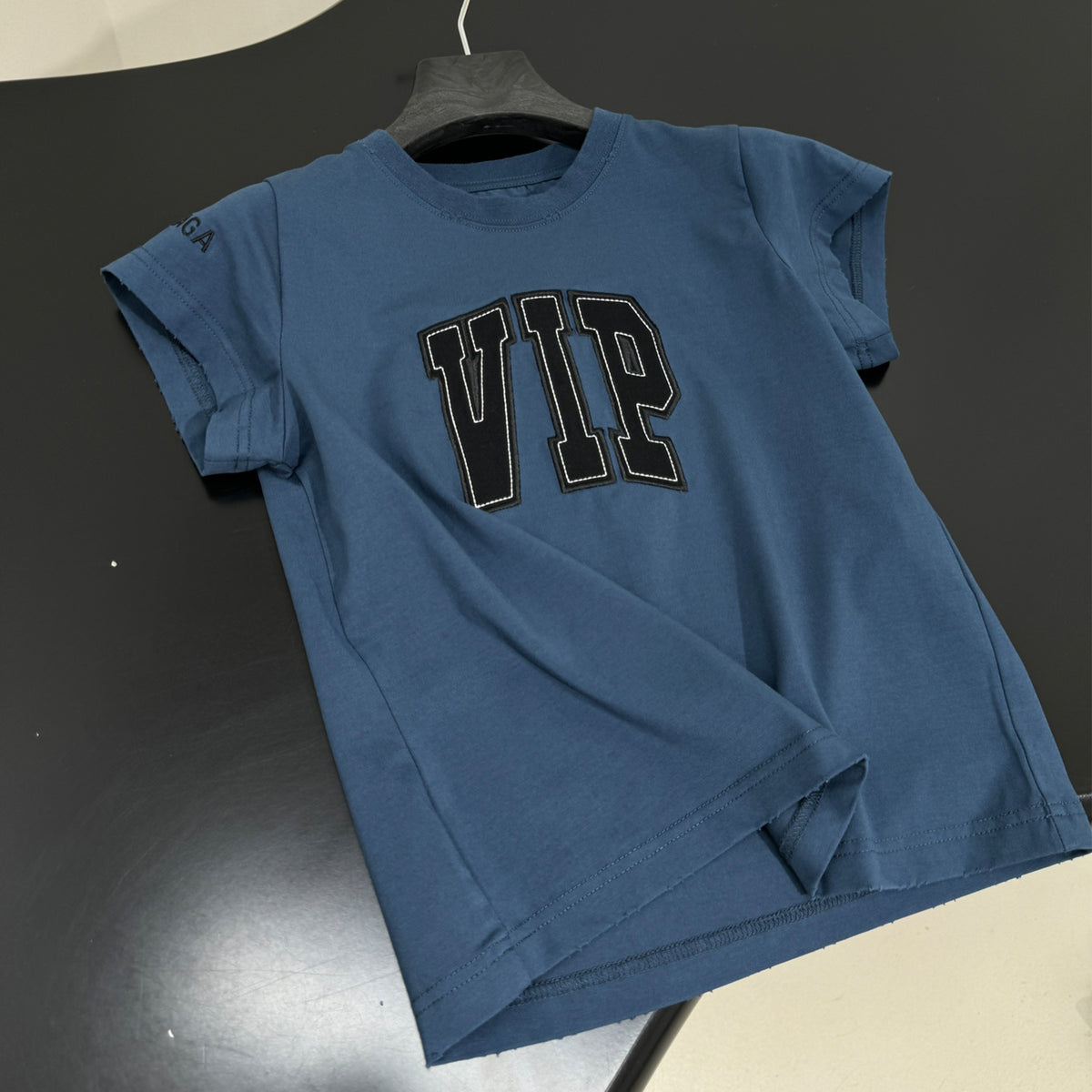 Balenciaga Women's Vip Team Logo Shrunk T-shirt In Dark Blue Spring And Summer Fashion Trend Short Embroidery Logo Retro Casual T-shirt Top Ngvp #1725