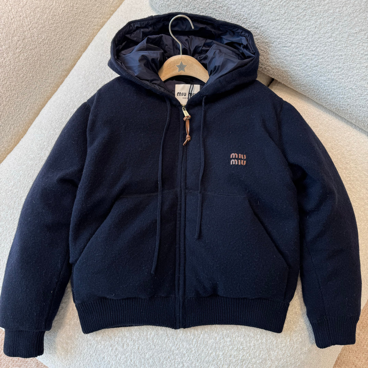 MiuMiu Men's And Women's Fall/winter Fashion Casual Hooded Zipper Cashmere Blend Down Jacket #79563