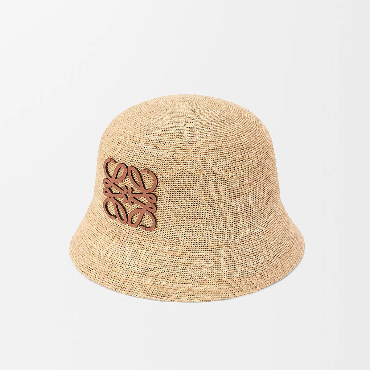 Loewe Women's Khaki Raffia And Cowhide Bucket Hat Flat Cap Large Brim Hat #75956