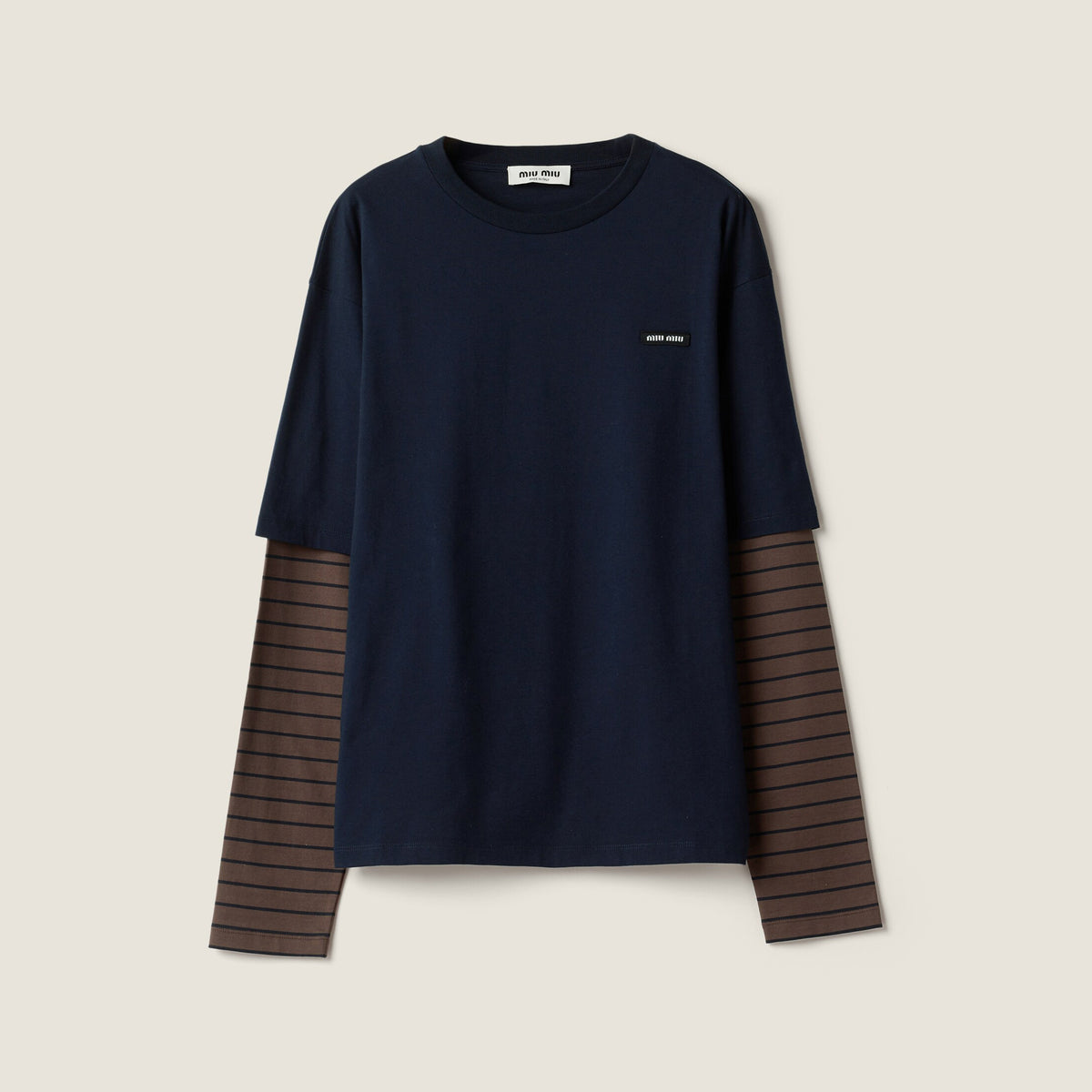 MiuMiu Women's Spring/autumn Fashion Casual Two Piece Color Block Round Neck Striped Long Sleeve Plain Knit T-Shirt #78389