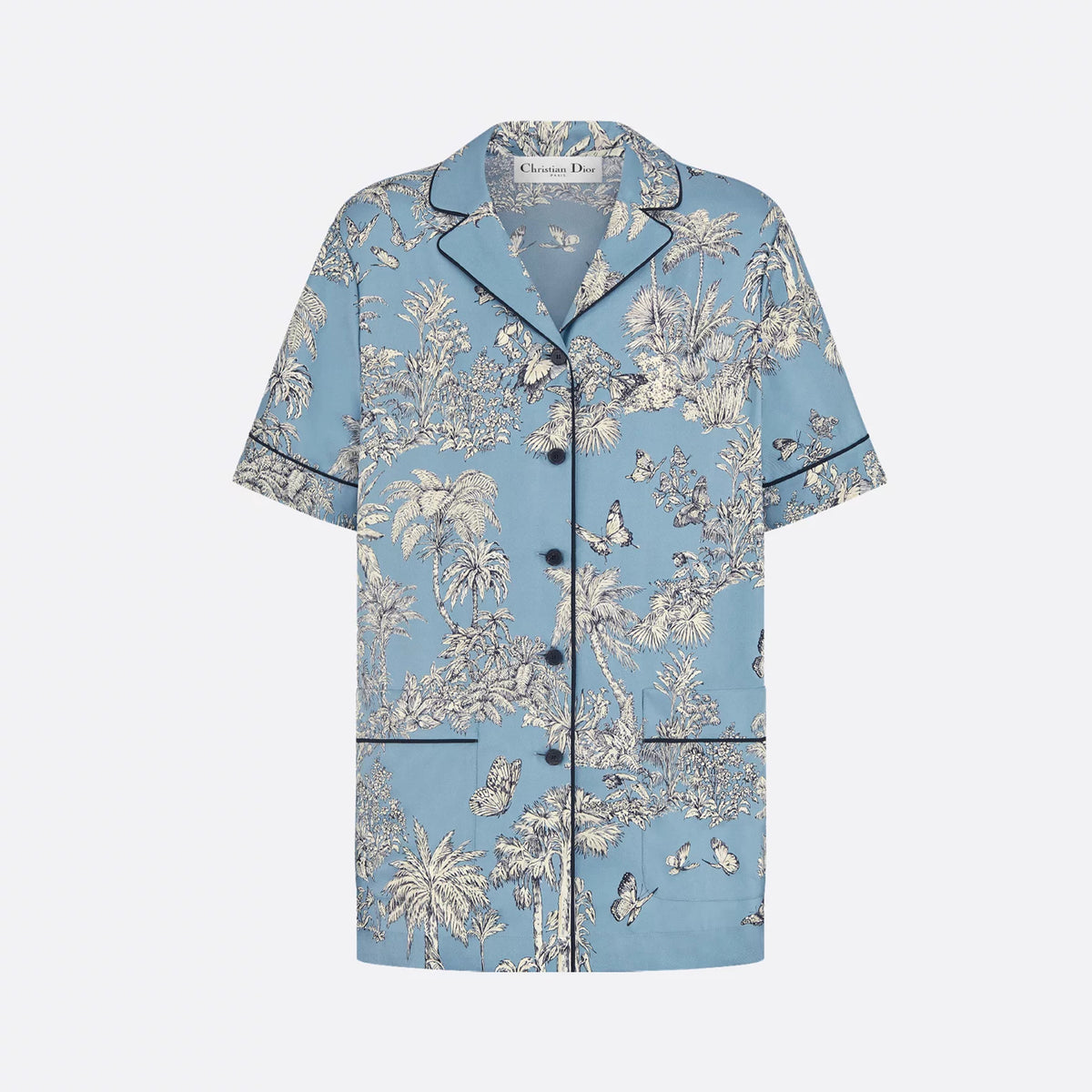 Dior Women's Summer Silk Twill Floral Print Lapel Solid Color Loose Short Sleeve Shirt Ngvp #1922