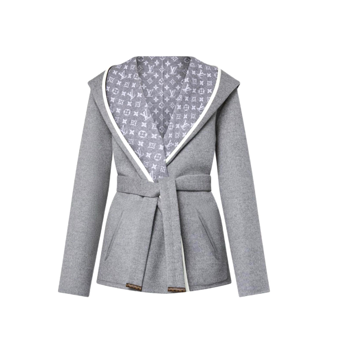 Louis Vuitton Women's Fall/Winter Fashion Classic V-Neck Reversible Jacquard Pattern Hooded Short Coat Jacket #78748