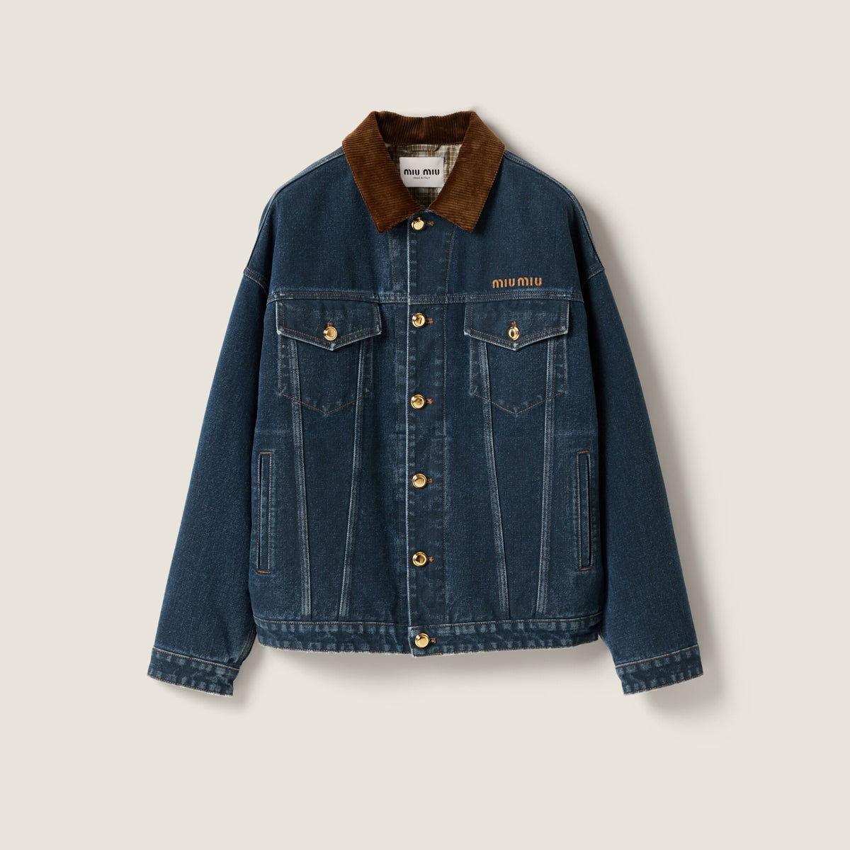 MiuMiu Men's and Women's Spring/Fall Casual Classic Embroidered Letter Cotton Denim Jacket Flocked Denim Velvet Texture Outerwear Jacket #78447