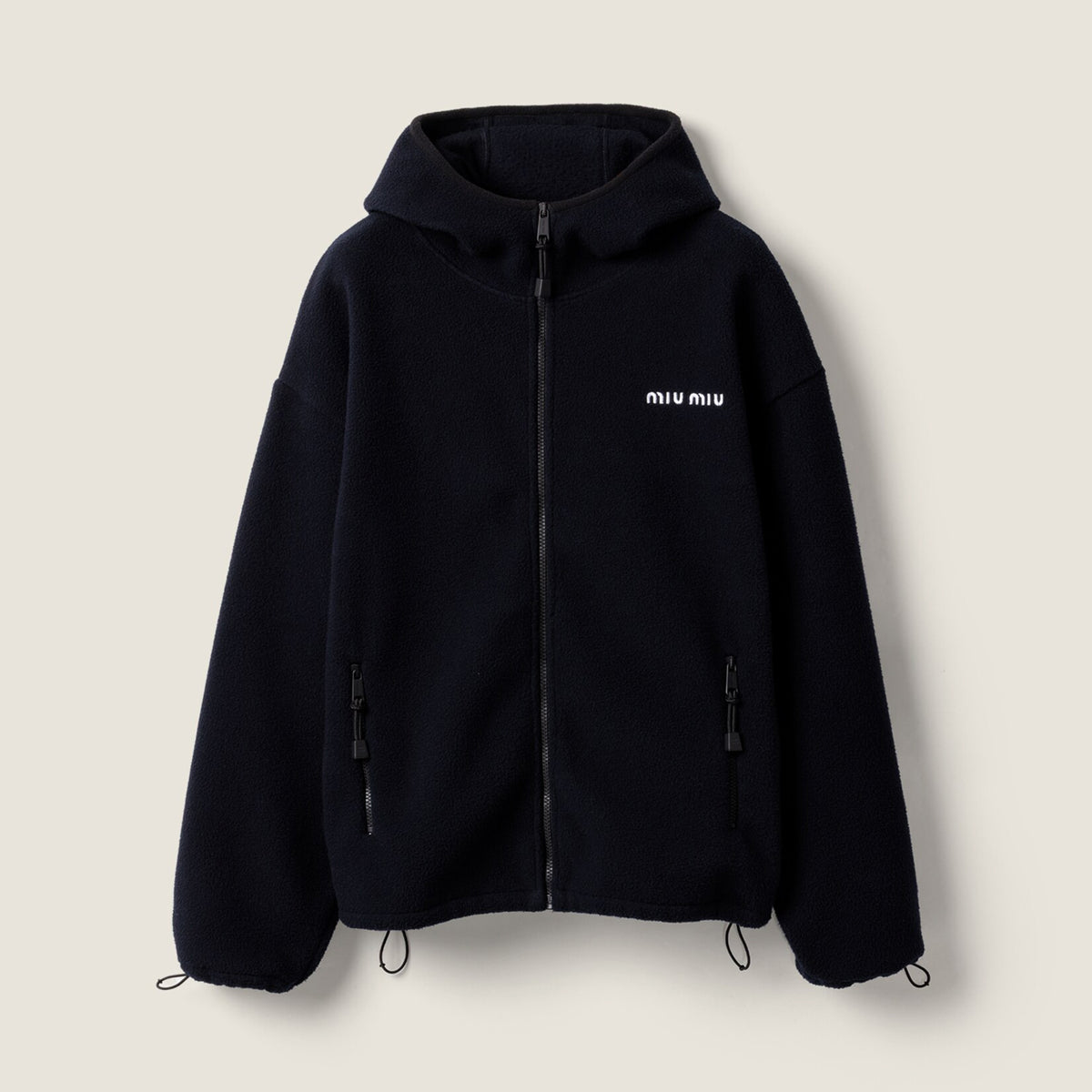 MiuMiu Women's Logo Embroidered Zipper Half-High Neck Solid Fleece Jacket Spring/Fall Long Sleeve Oversized Hooded Sweatshirt #81577
