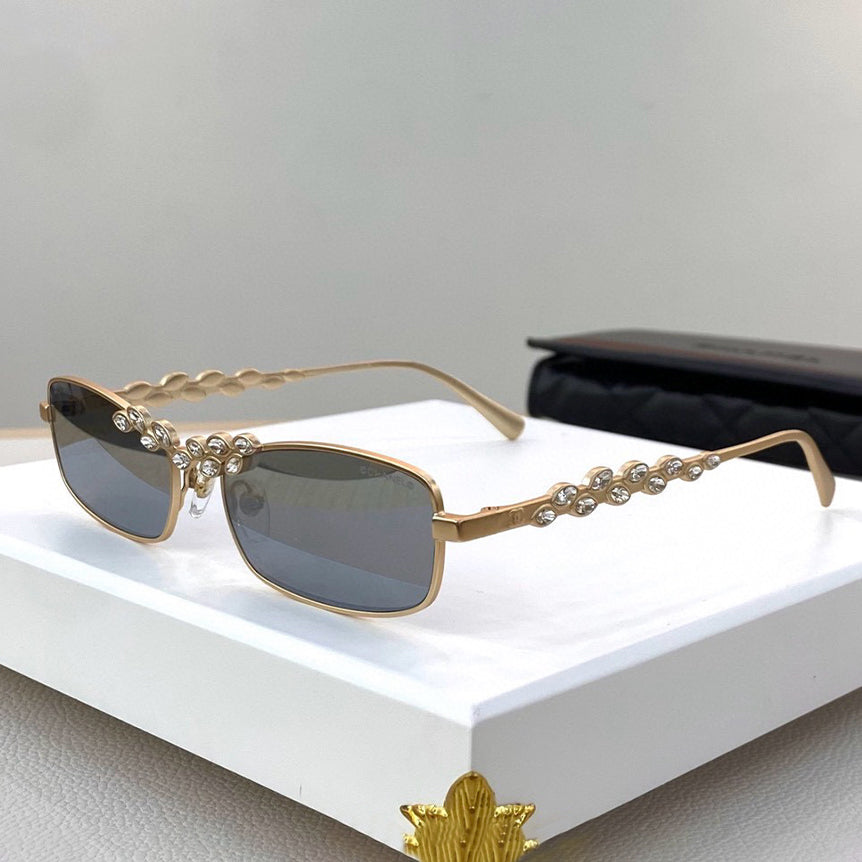 Chanel Men's And Women's Trendy Retro Rectangular Frame Sunglasses With Wheat Ear Metal Inlaid Diamond Sunglasses Ngvp #7923