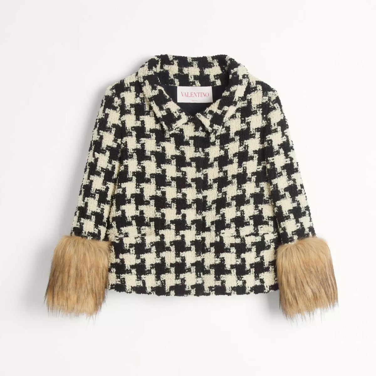 Valentino Women's Spring & Autumn Thousand Bird Pattern Lapel Wool Macro Pied De Poule Tweed Short Jacket Ngvp #9912