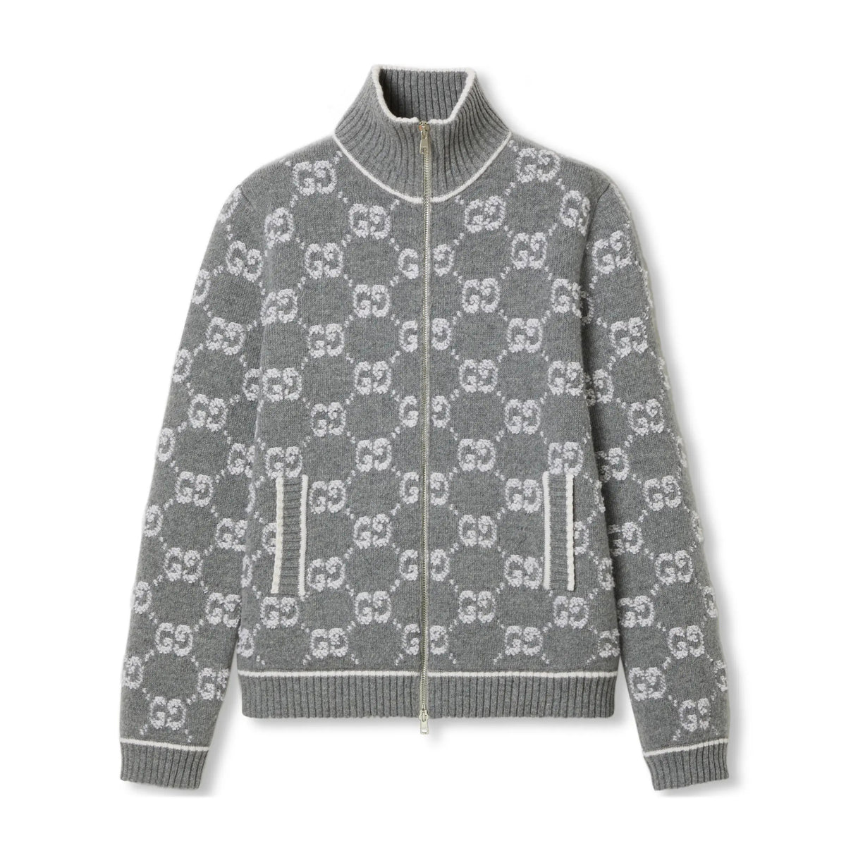 Gucci Women's Spring and Autumn Logo Print Full Print Zipper Stand Collar Long Sleeve Knit Sweater Jacket #74921
