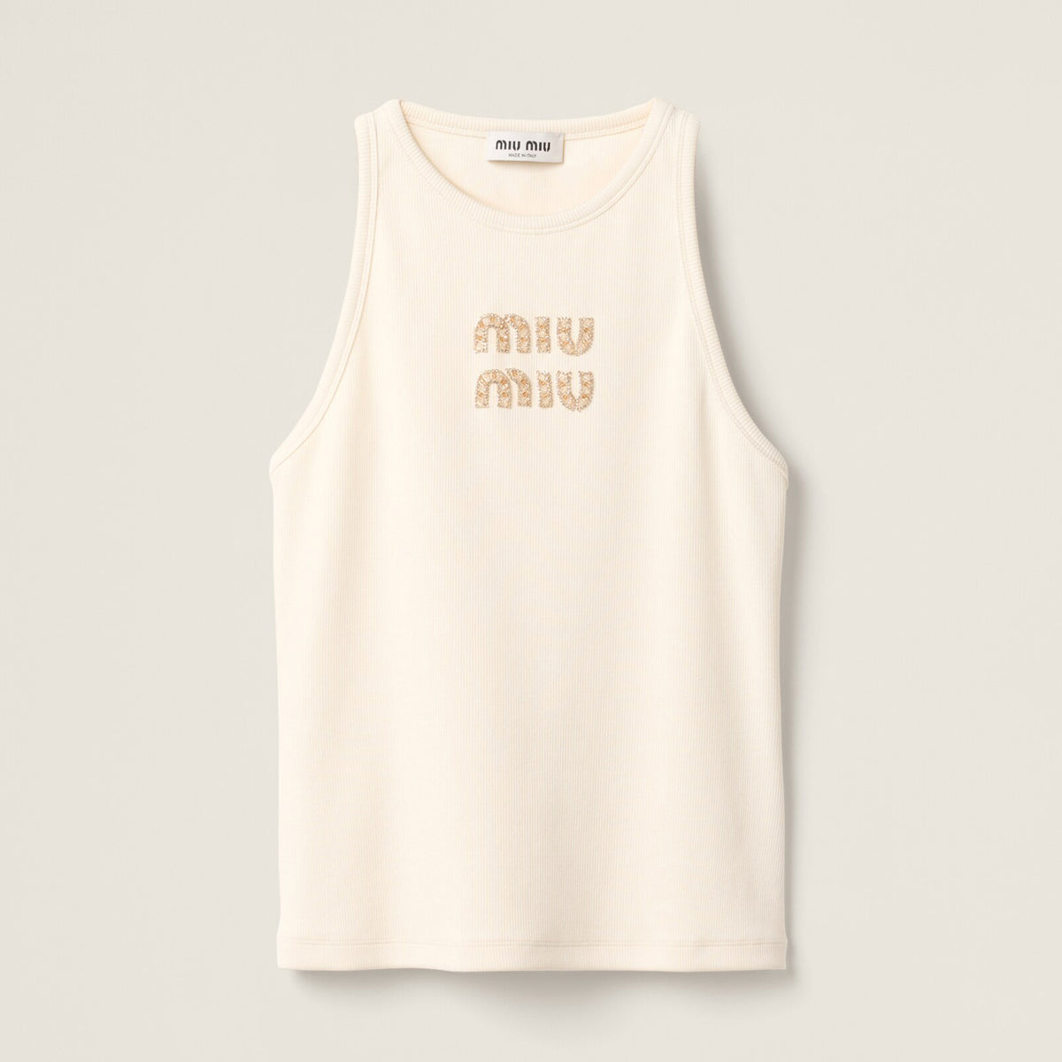MiuMiu Women's Summer Solid Color Embroidery Beaded Letter Print Round Neck Sleeveless Tank Top Vest #75116