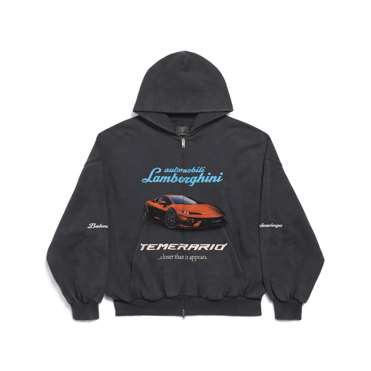 Balenciaga Automobili Lamborghini Hoodie Men's Spring/Autumn Solid Color Classic Printed Zipper Sweatshirt Pullover Hoodie#78122