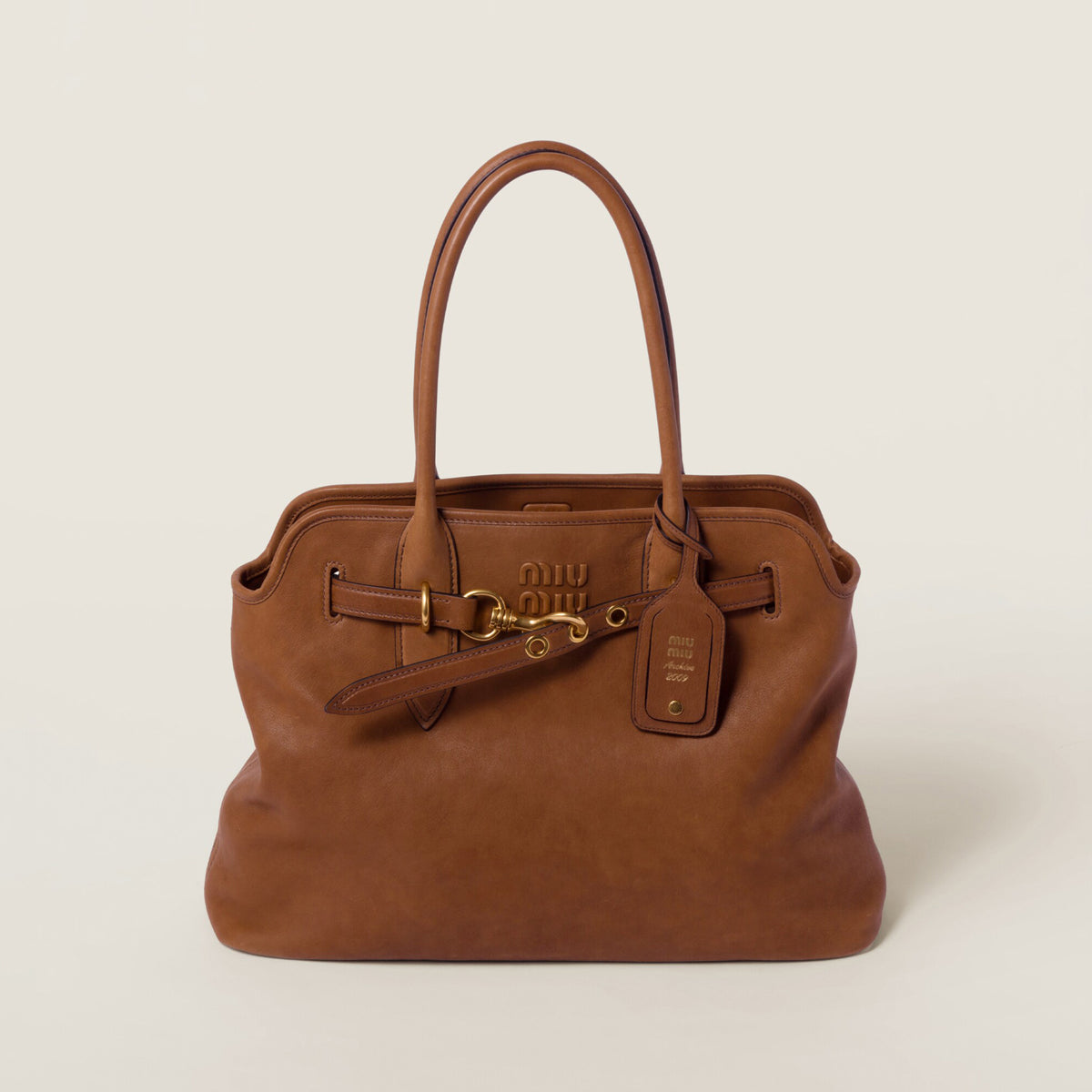 MiuMiu Aventure Nappa Women's Pure Color Embossed Letter Leather Shoulder Tote Bag Bags #99793