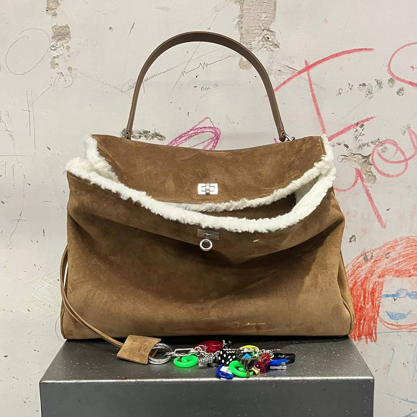 Balenciaga Women's Retro Solid Color Fashion Suede Shoulder Bag Casual Tote Bags Bags 7897442ABAD2590 Ngvp #9552