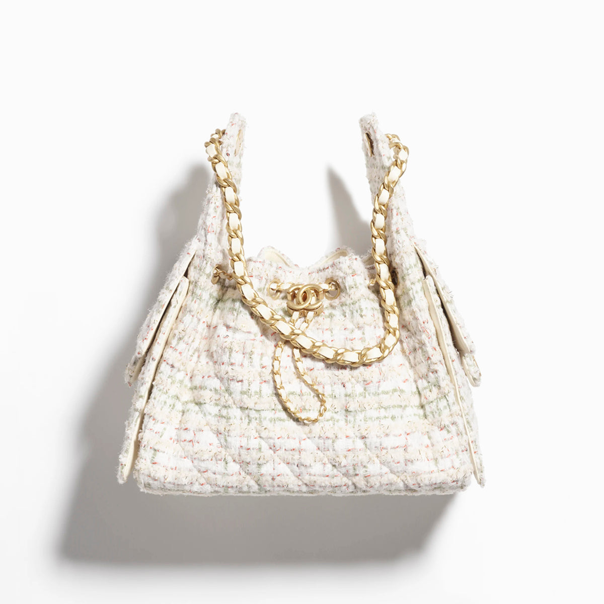 Chanel Women's Classic Double C Logo Solid Color Link Strap Tweed Shoulder Bag Handbag Bags #77735