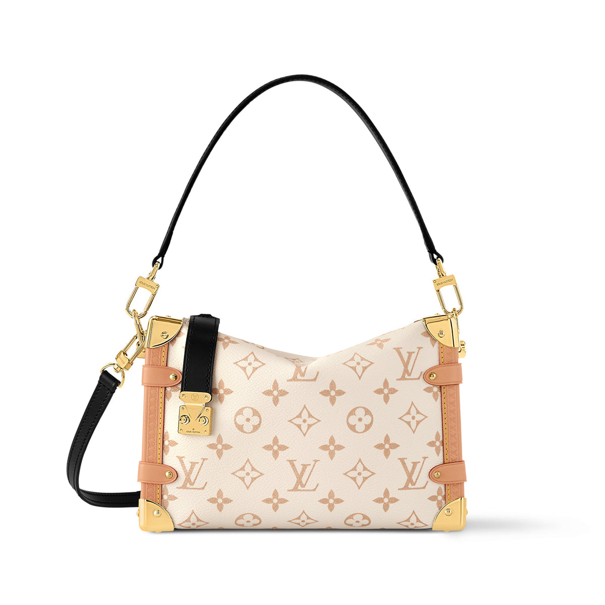 Side Trunk Louis Vuitton Women's Beige Removable Adjustable Shoulder Strap S Lock Zipper Closure Canvas Spell Leather Handbag Shoulder Slanting Bag #99754