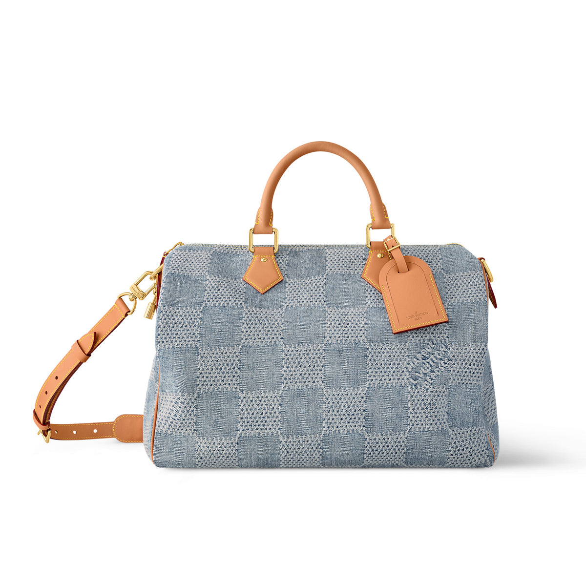 Louis Vuitton Speedy 40 Bandouli¨¨re Men's and Women's Checkerboard Printed Denim Patchwork Leather Single Shoulder Crossbody Tote Bag Travel Bags #72168