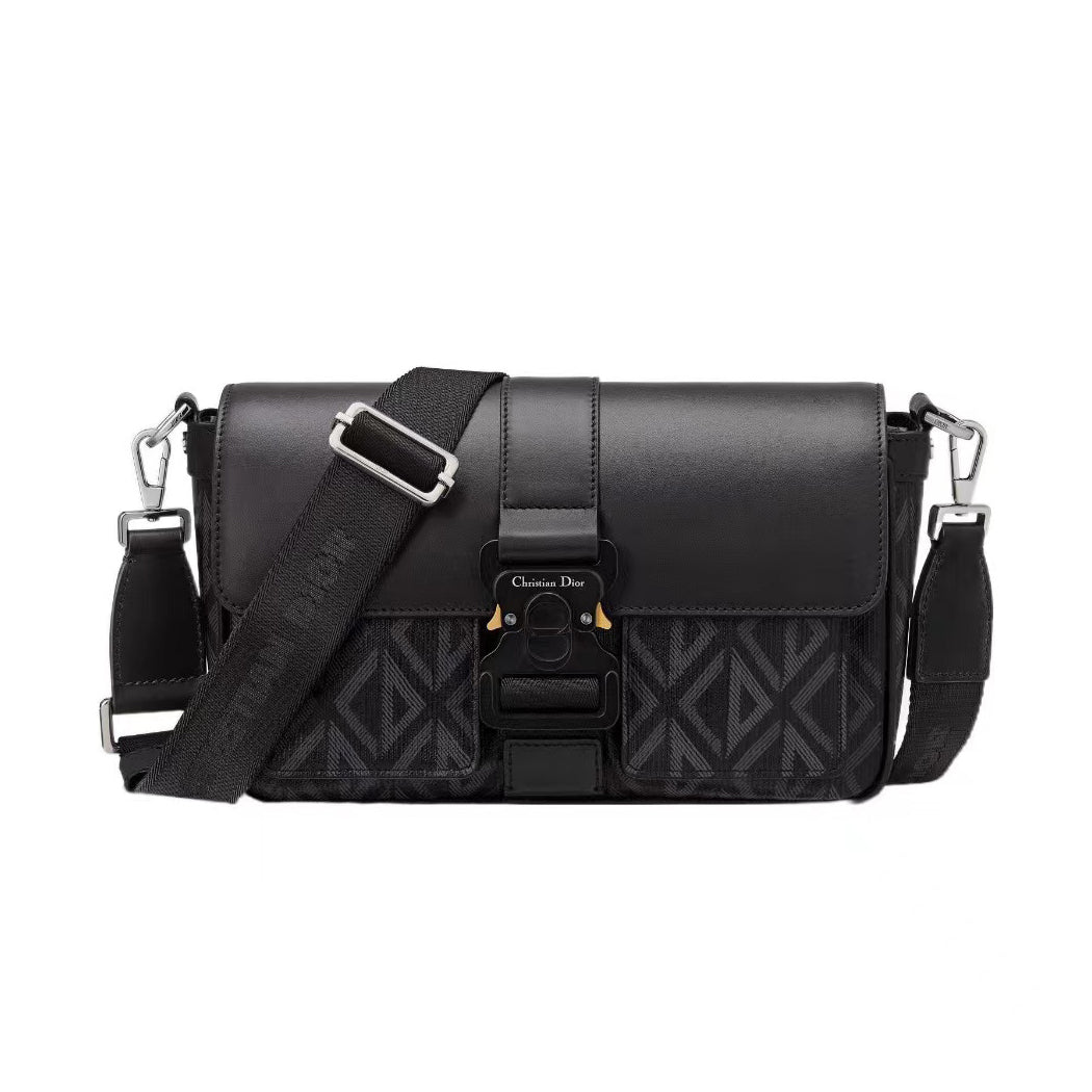 Dior Men's Black CD Diamond Printed Smooth Cowhide Leather Crossbody Shoulder Bag #99337