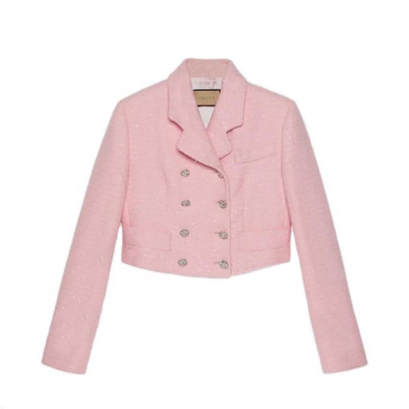 Gucci Women's Sequined Embroidered Spring/Fall Solid-Color Cotton-Blend Short Double-Breasted Jacket Ngvp #2323