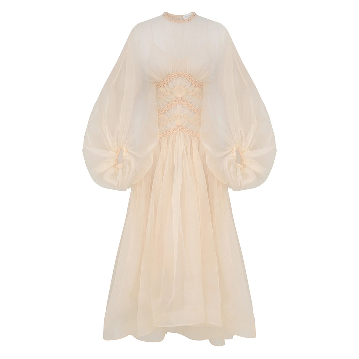 Zimmermann Illuminate Macrame Gown Women's Spring And Summer Tulle Transparent Bubble Sleeve Hand Crocheted Fashion Temperament Elegant Long Sleeve Dresses Ngvp #1889