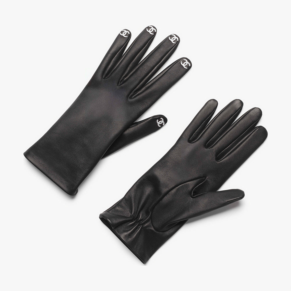 Chanel 25K Women's and Men's Fall/Winter Gloves Sheepskin Black And White Cycling Gloves #332403
