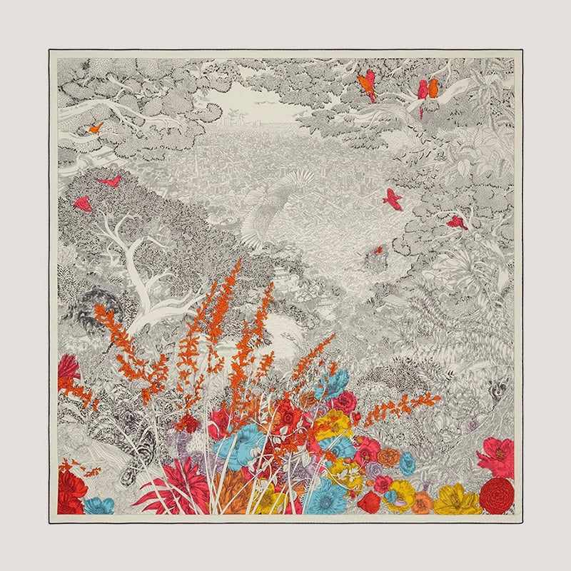 Hermes Women's Back to Nature 140cm Shawl Floral Print Multicolor Silk Cashmere Blend Scarf Square Scarf Ngvp #1775