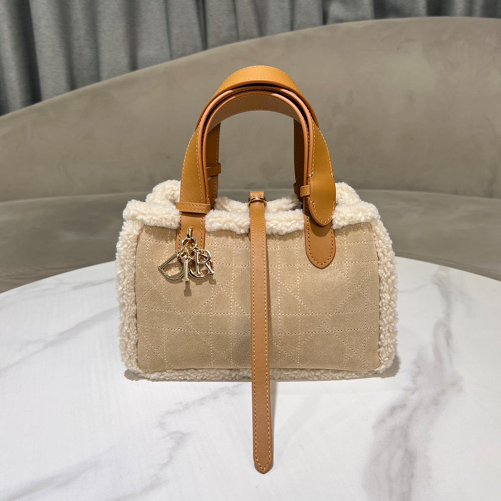 DIOR Women's Toujours Metal Hardware Accessories Suede And Lambskin Shearling Tote Bag #331503