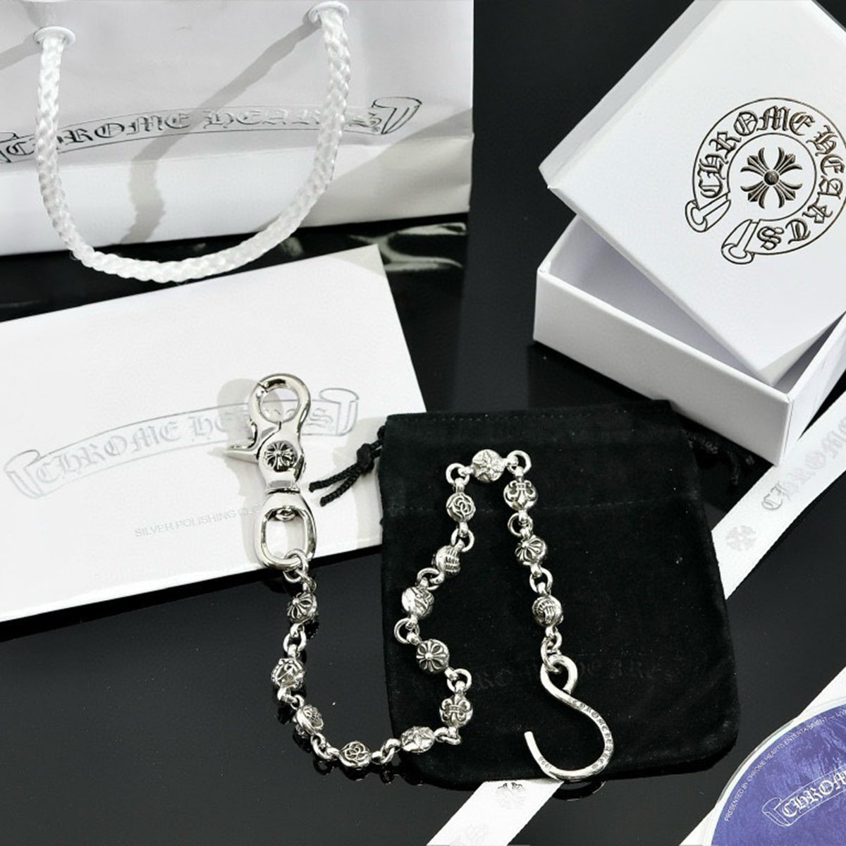 Chrome Hearts Men's Vintage Sterling Silver 925 Pants Chain Cross High Street Trend Hip Hop Punk Style Accessories Length About 37cm Weight About 87g #71738