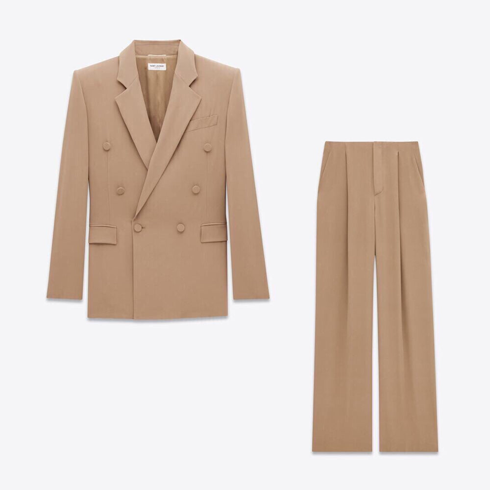 Saint Laurent Women's Sand-Colored Thin Suit Double-Breasted Six-Button Jacket Pants #321905