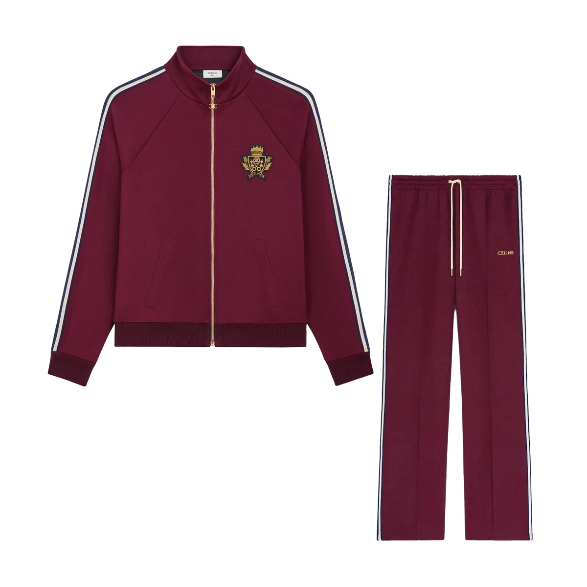 Celine Men's and Women's Spring/Autumn Embroidered Logo Solid Color High Neck Zipper Long Sleeve Jacket Drawstring Sports Pants Set Suit #77673