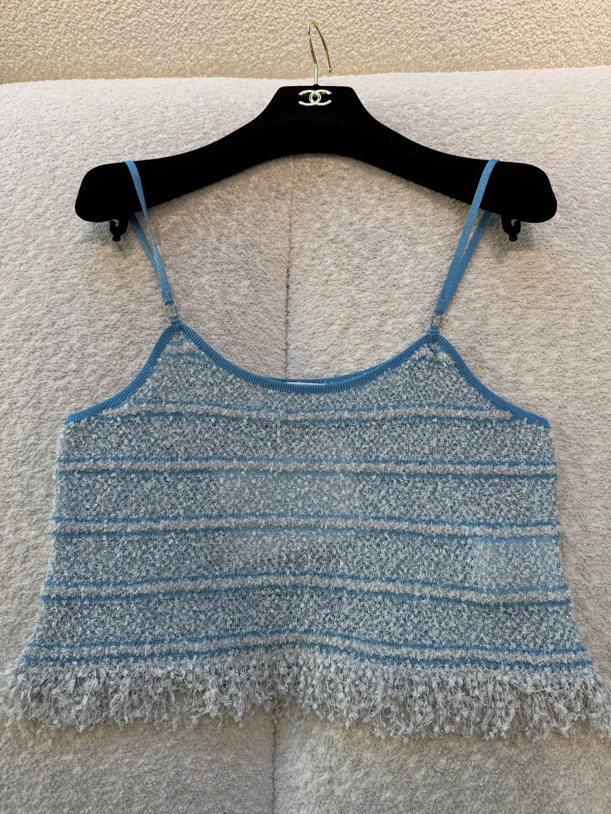 Chanel Top Mixed Fibers Light Blue Black#335493