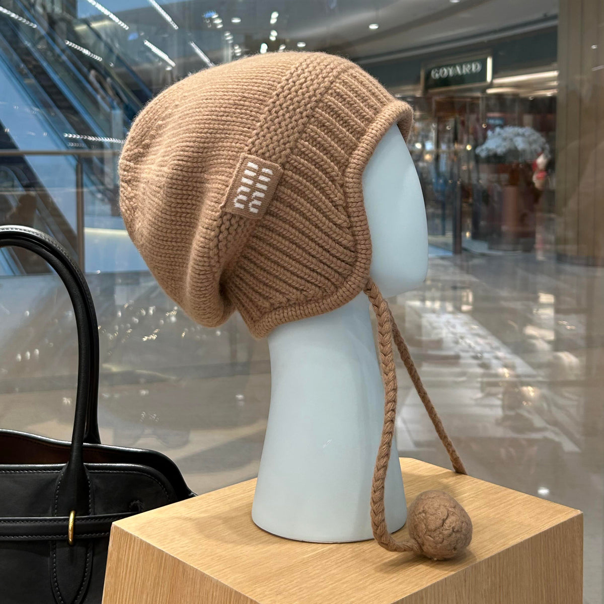 MiuMiu Women's Solid Color Logo Design Cashmere Knit Pom Pom Hat Woolen Gloves #75169