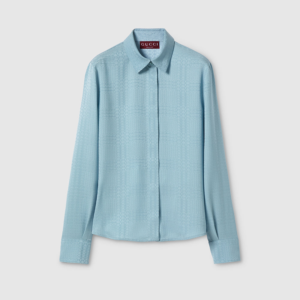 GUCCI Interlocking G Silk Jacquard Shirt in Light Blue #377793
