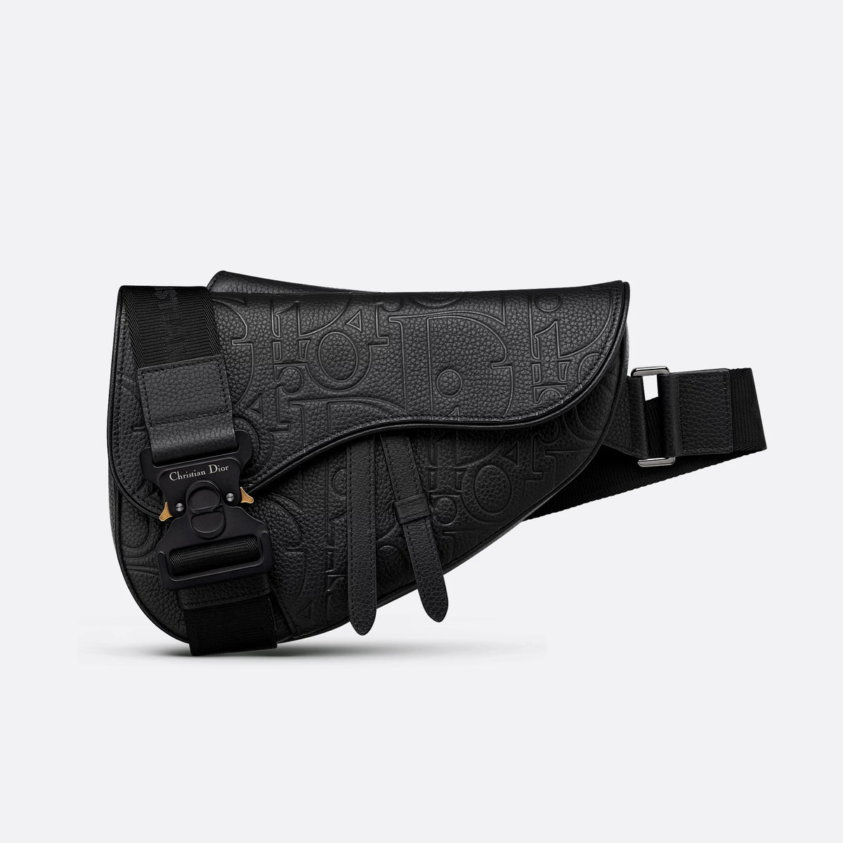 Dior Men's Black Embossed Pattern Magnetic Flap Closure Calfskin Crossbody Saddle Bag Bags #74196