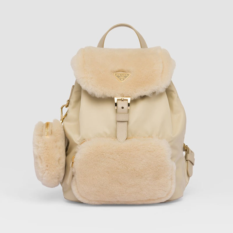 Prada Women's Fashion Re-Nylon And Shearling Backpack Shoulder Bag #98287