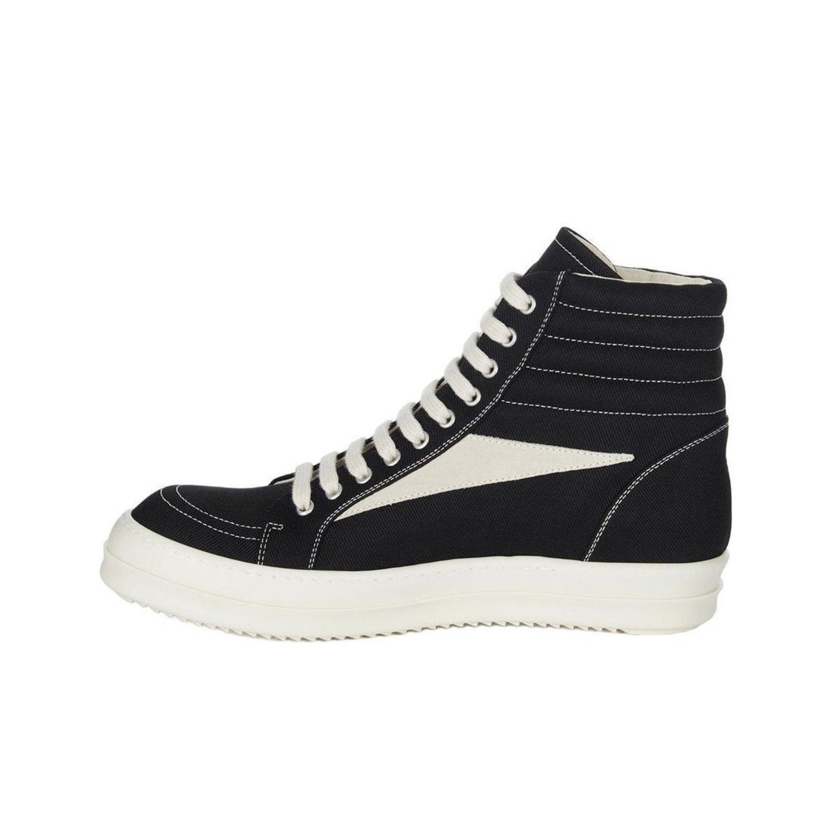 Rick Owens Men's And Women's Black And White Canvas Fabric Round Toe Lace Up High Top Board Shoes #74762