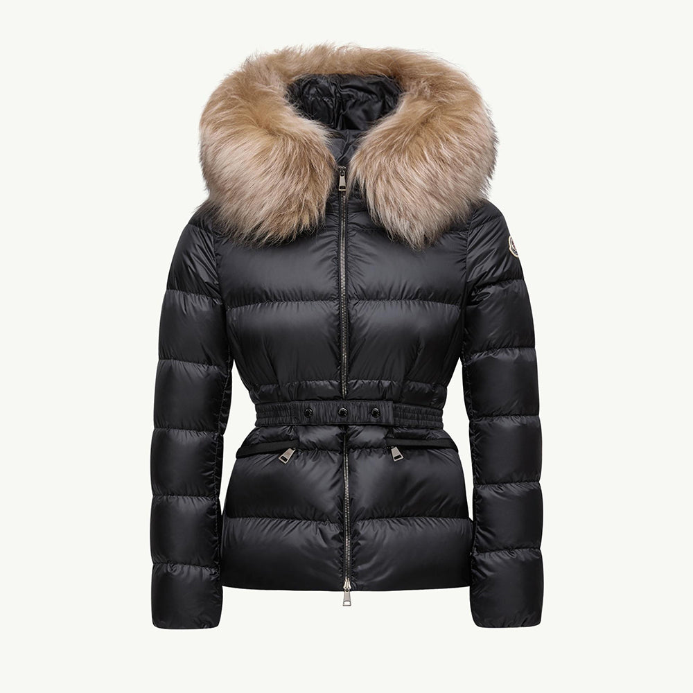 Moncler Black Beige Boed Hooded Shearling Trimmed Short Down Jacket Short Down Jackets #293421