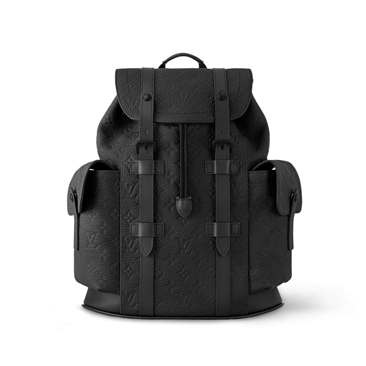 Louis Vuitton CHRISTOPHER Men's Black Dark Logo Printed Drawstring Flap Closure Cowhide Leather Backpack Shoulder Bag #72947